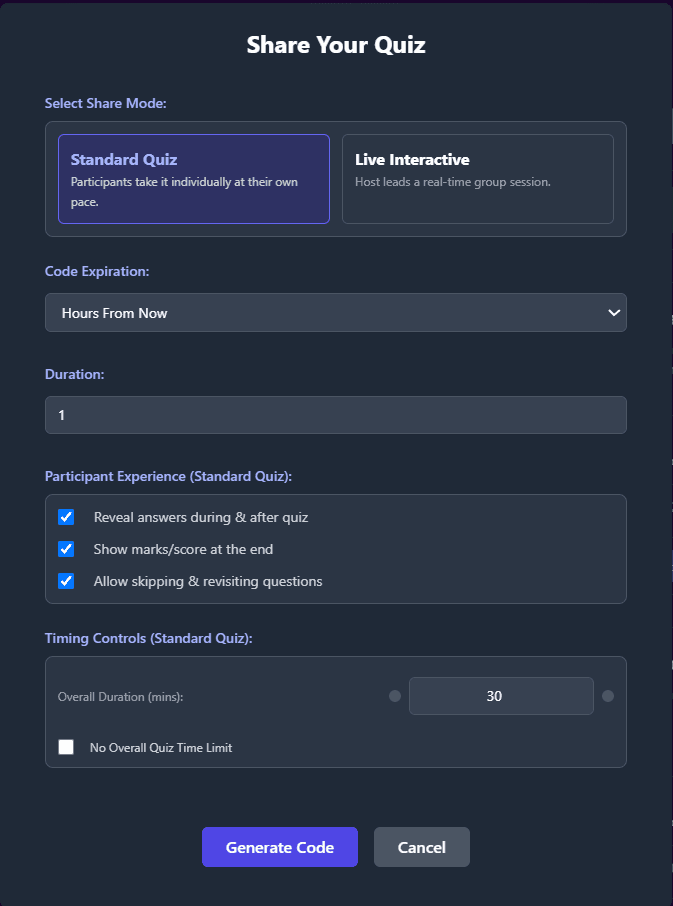 Flexible Quiz Modes